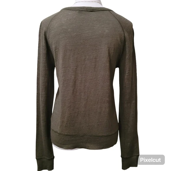 Vince • 100% Linen Long Sleeve Slub Pullover Shirt in Olive Drab Green Sz M - Picture 5 of 12